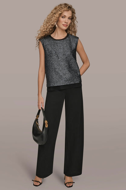 Donna Karan CHIFFON-TRIMMED BLOUSE