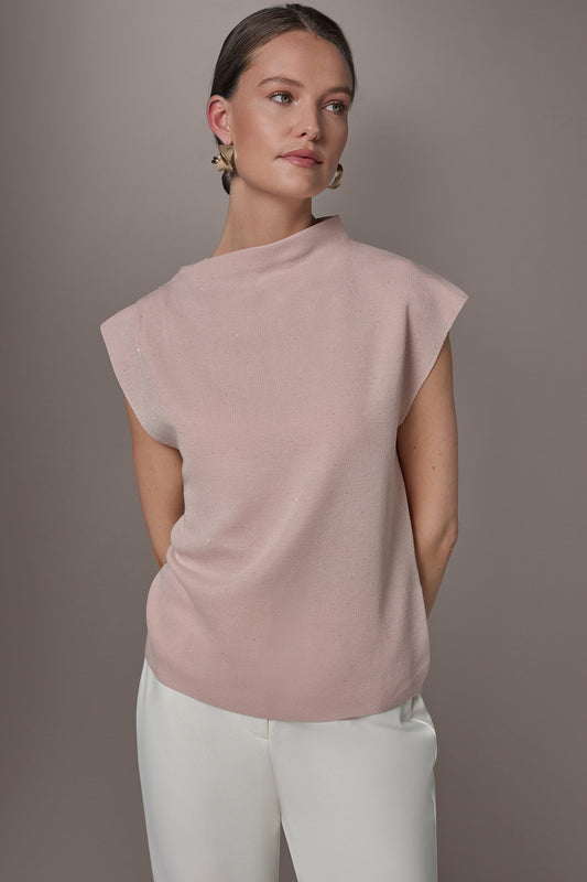 Donna Karan SEQUIN ASYMMETRIC FUNNEL NECK SWEATER