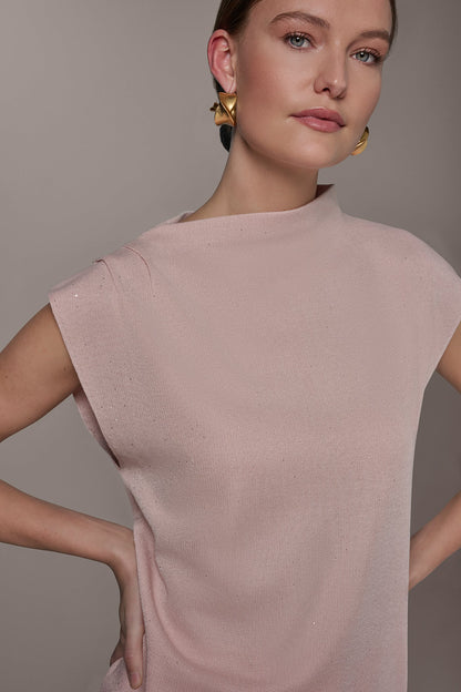 Donna Karan SEQUIN ASYMMETRIC FUNNEL NECK SWEATER
