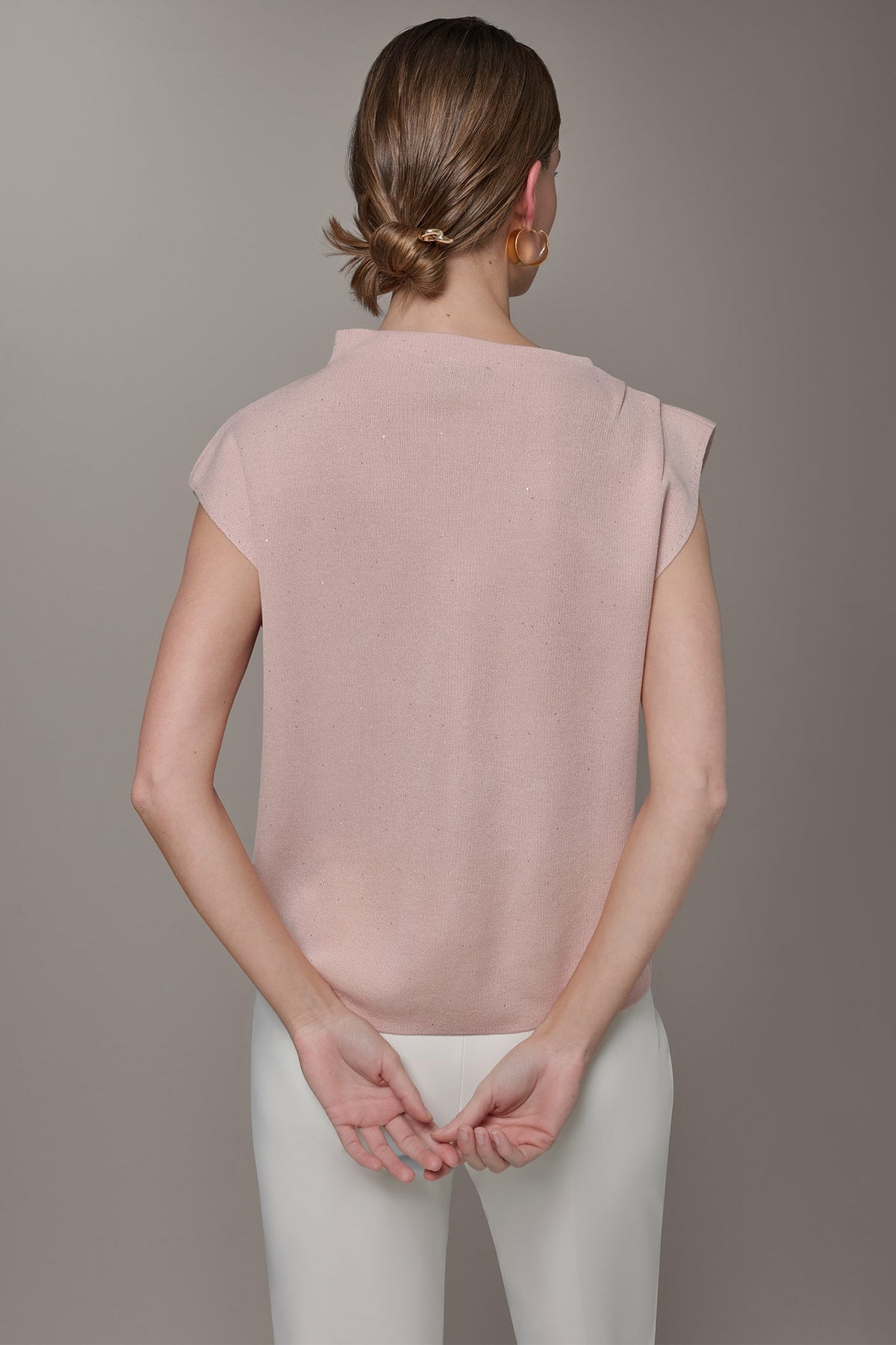 Donna Karan SEQUIN ASYMMETRIC FUNNEL NECK SWEATER
