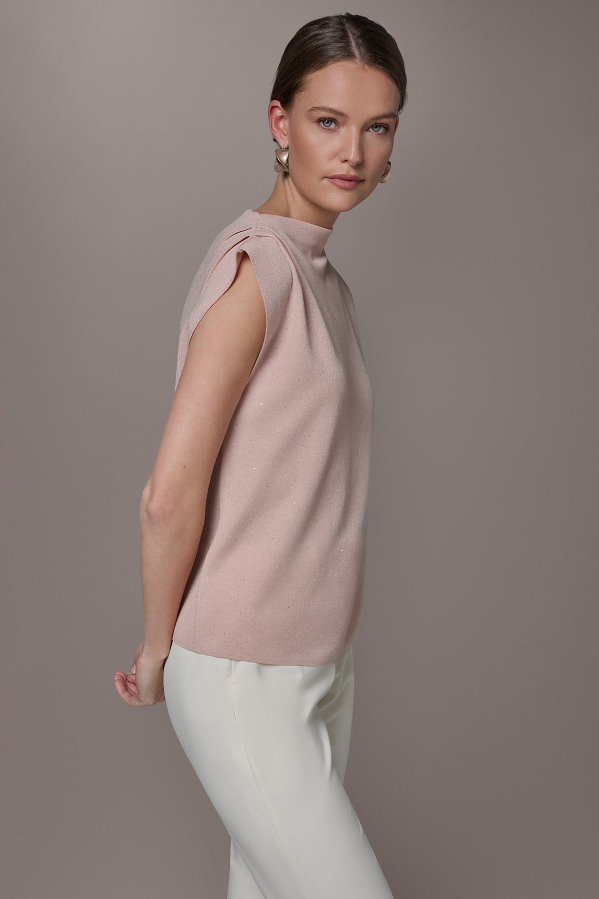 Donna Karan SEQUIN ASYMMETRIC FUNNEL NECK SWEATER