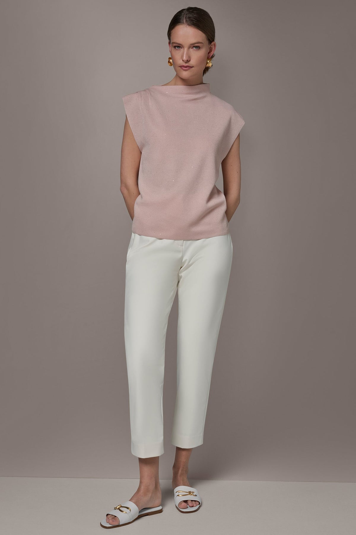 Donna Karan SEQUIN ASYMMETRIC FUNNEL NECK SWEATER
