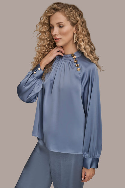 Donna Karan BUTTON-NECK BLOUSE