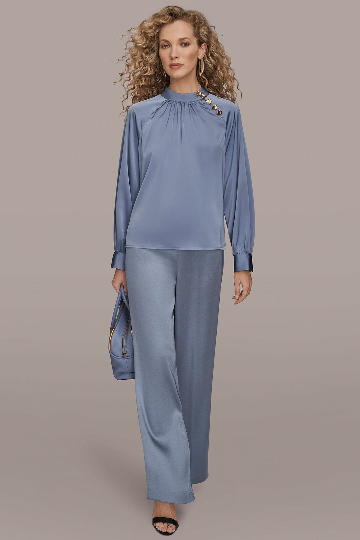 Donna Karan BUTTON-NECK BLOUSE