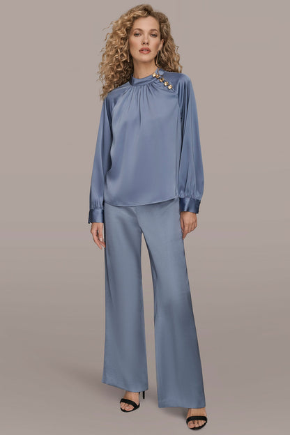 Donna Karan BUTTON-NECK BLOUSE