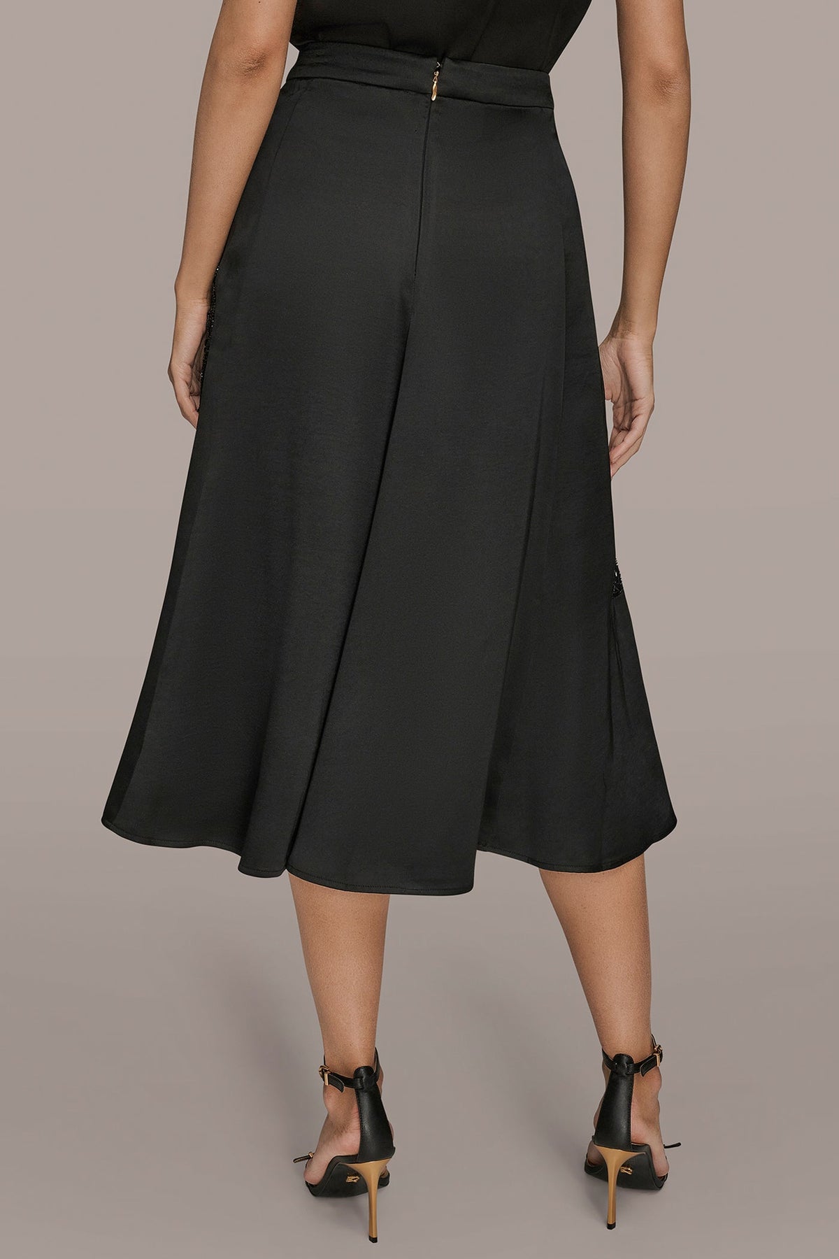 Donna Karan FLORAL-SEQUINED SATIN MIDI SKIRT