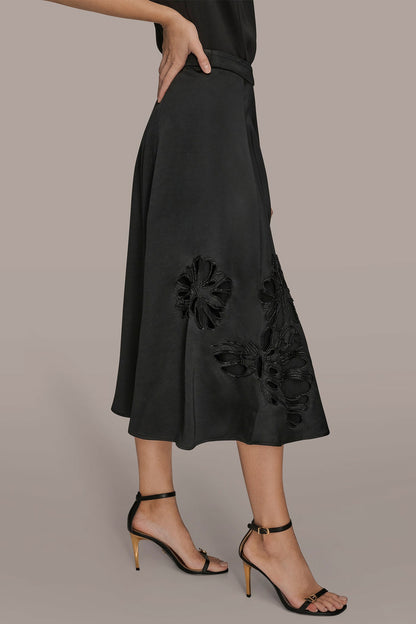 Donna Karan FLORAL-SEQUINED SATIN MIDI SKIRT