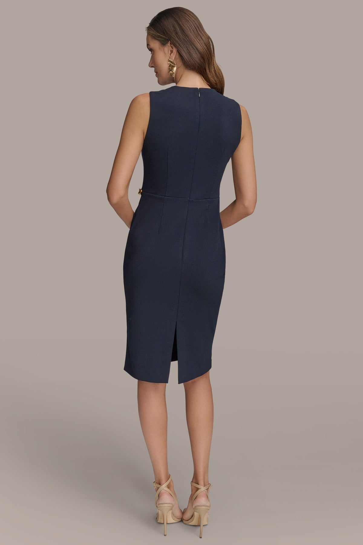 Donna Karan SLEEVELESS PLEATED MIDI SHEATH DRESS