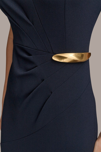 Donna Karan SLEEVELESS PLEATED MIDI SHEATH DRESS