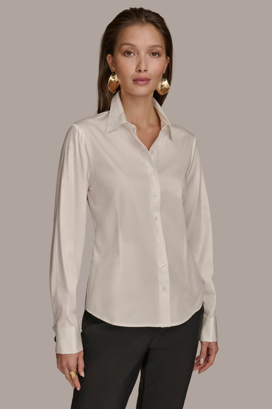 Donna Karan BUTTON UP WITH CUFF HARDWARE TOP