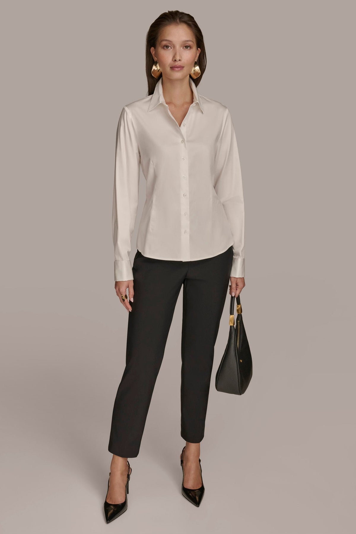 Donna Karan BUTTON UP WITH CUFF HARDWARE TOP