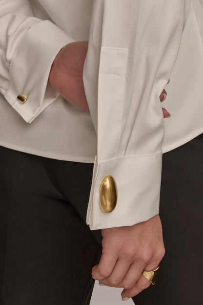 Donna Karan BUTTON UP WITH CUFF HARDWARE TOP