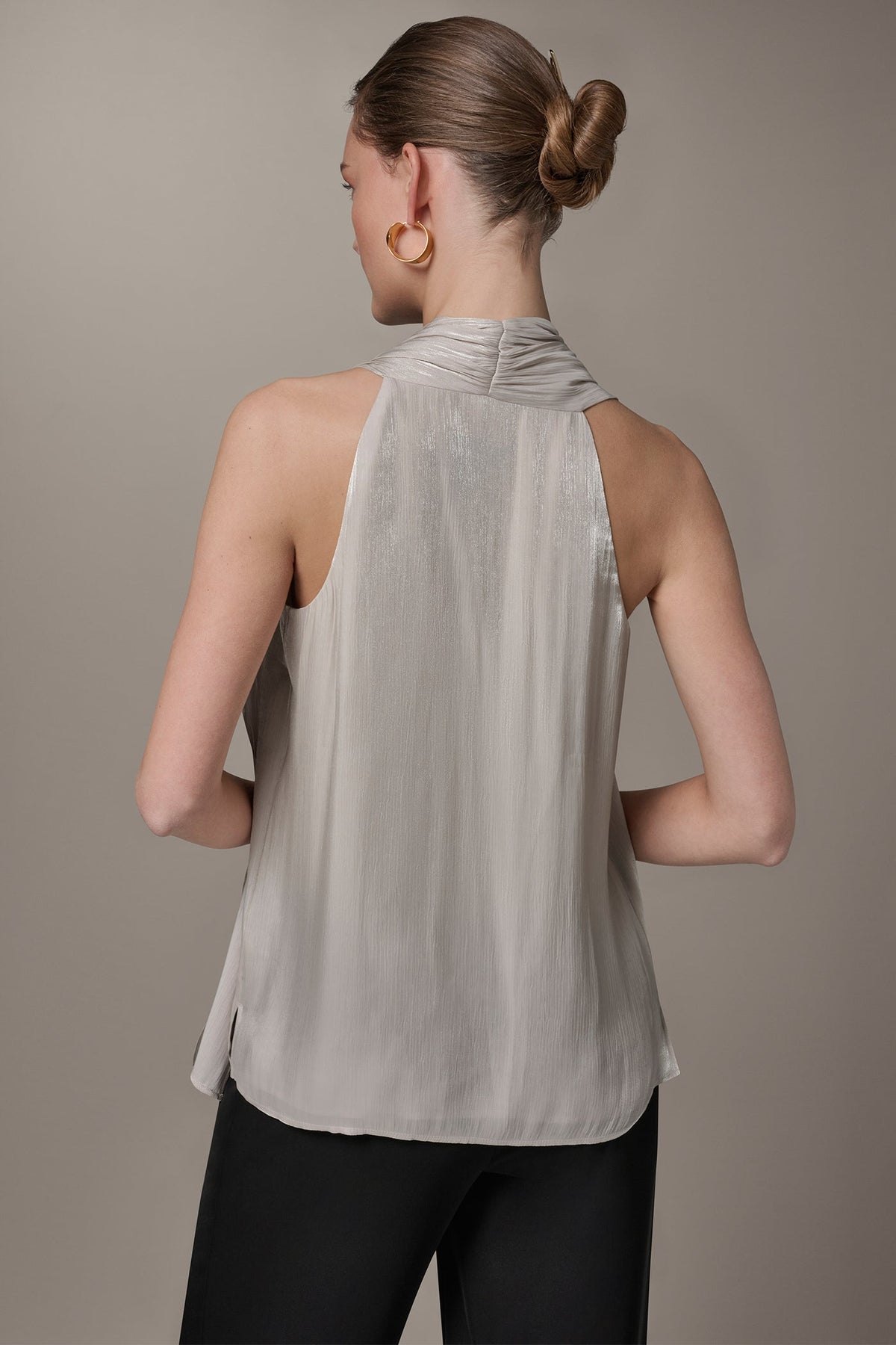Donna Karan METALLIC ASYMMETRIC SCARF HALTER BLOUSE