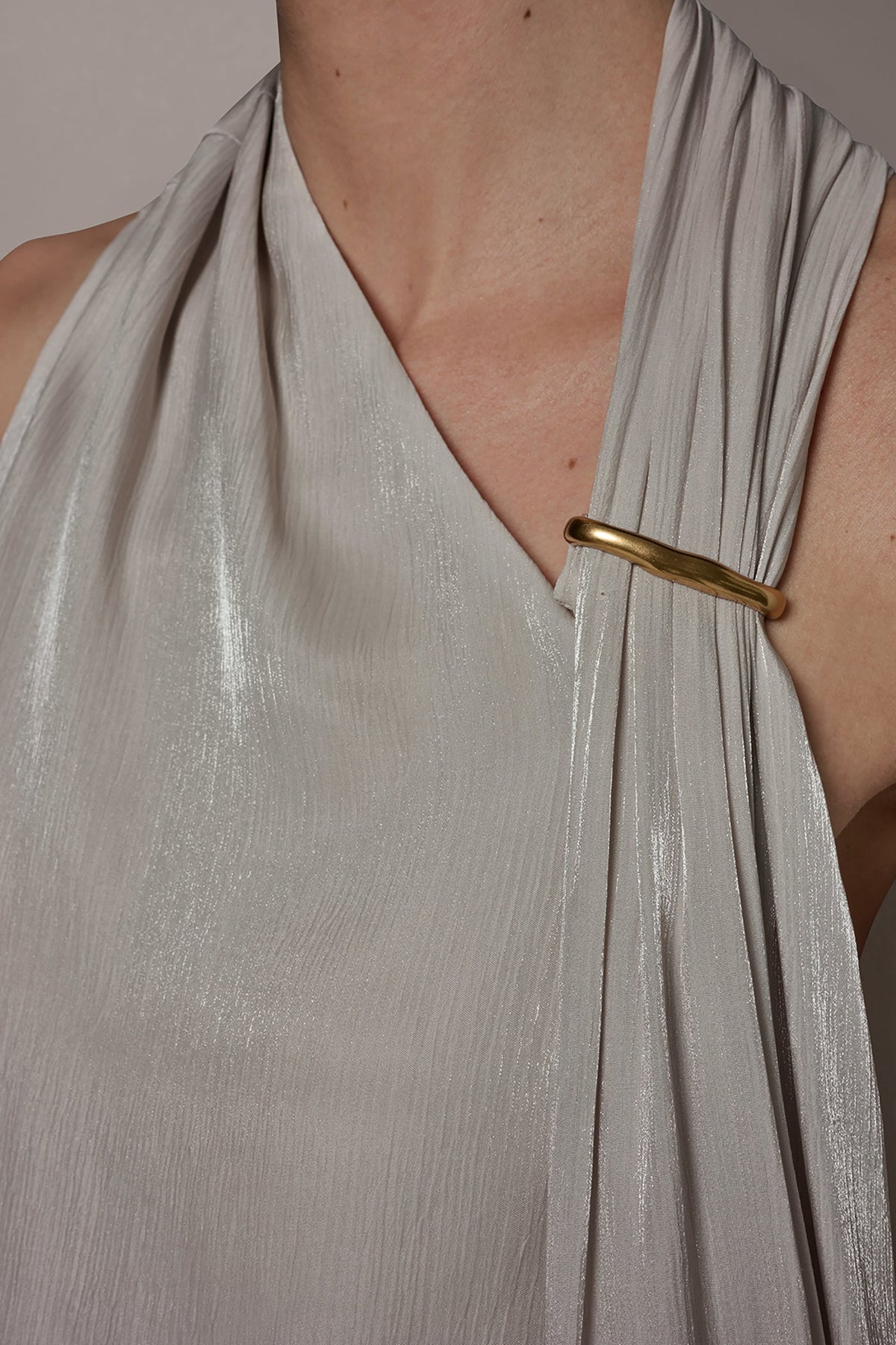 Donna Karan METALLIC ASYMMETRIC SCARF HALTER BLOUSE