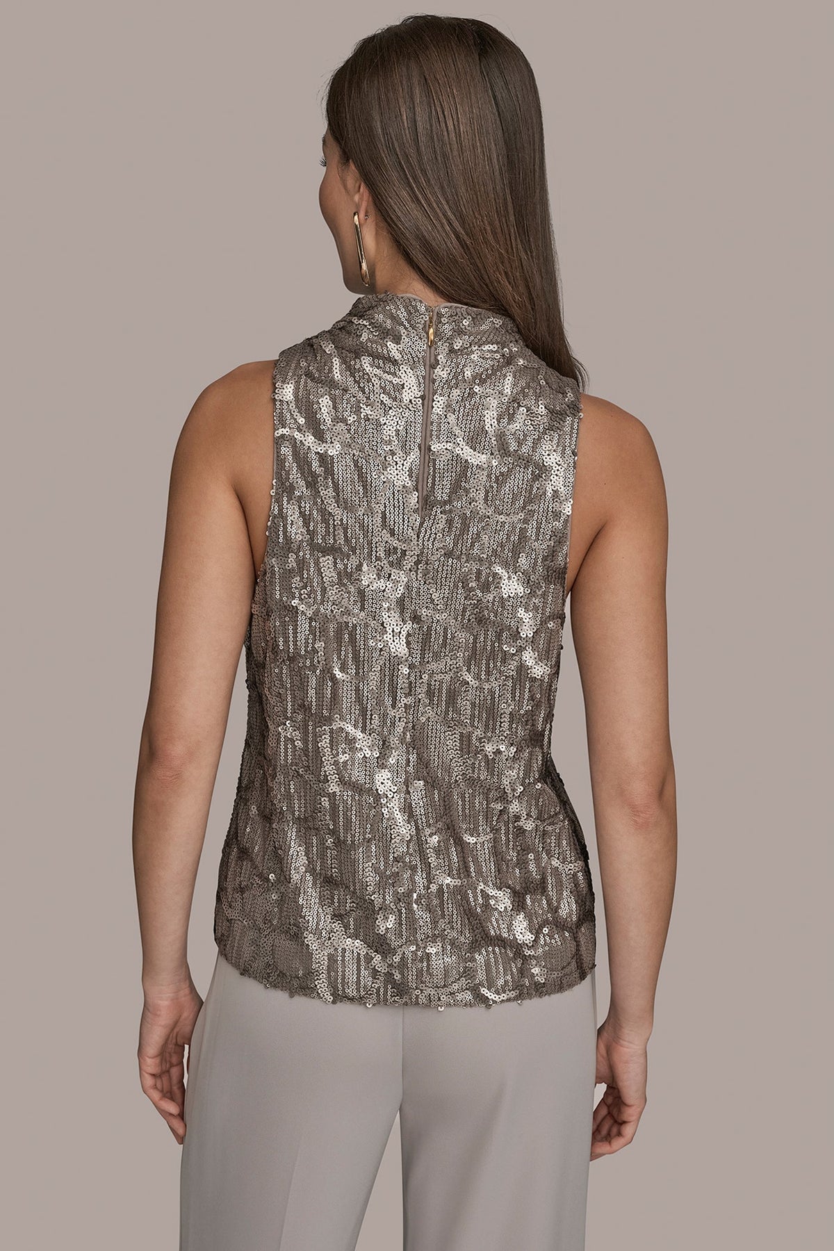 Donna Karan SLEEVELESS HIGH COWL-NECK SEQUIN TOP