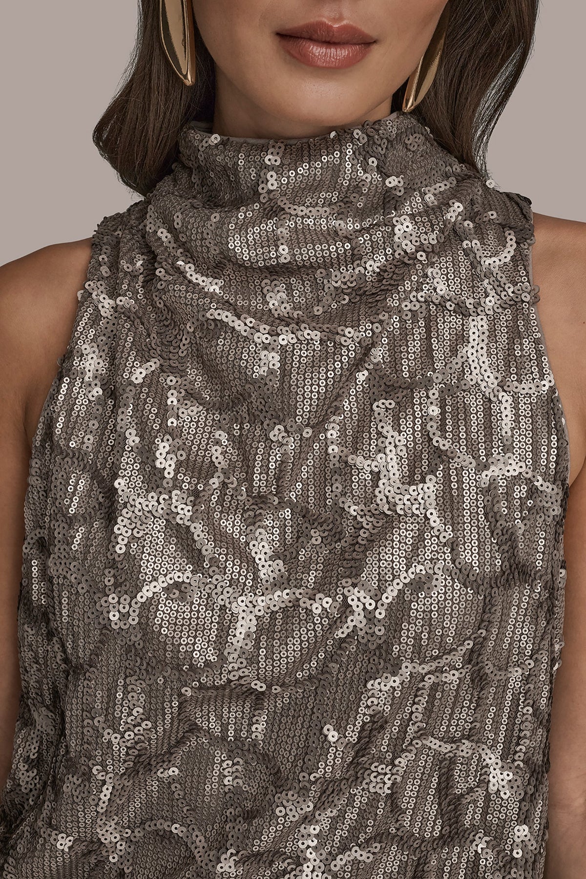 Donna Karan SLEEVELESS HIGH COWL-NECK SEQUIN TOP