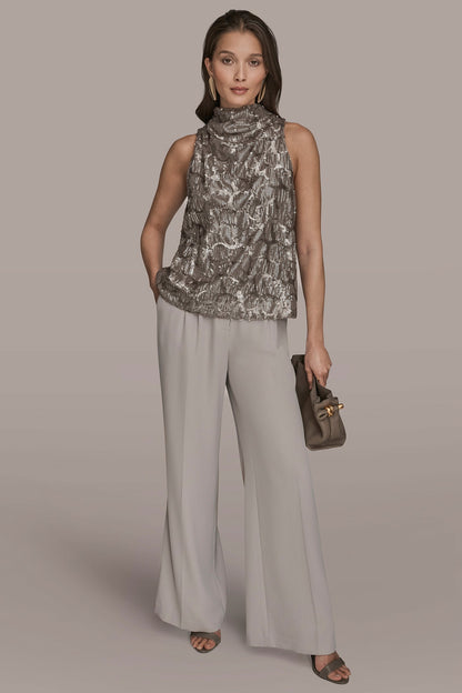 Donna Karan SLEEVELESS HIGH COWL-NECK SEQUIN TOP