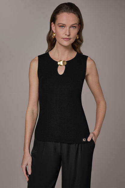 Donna Karan KEYHOLE RIBBED SWEATER TANK