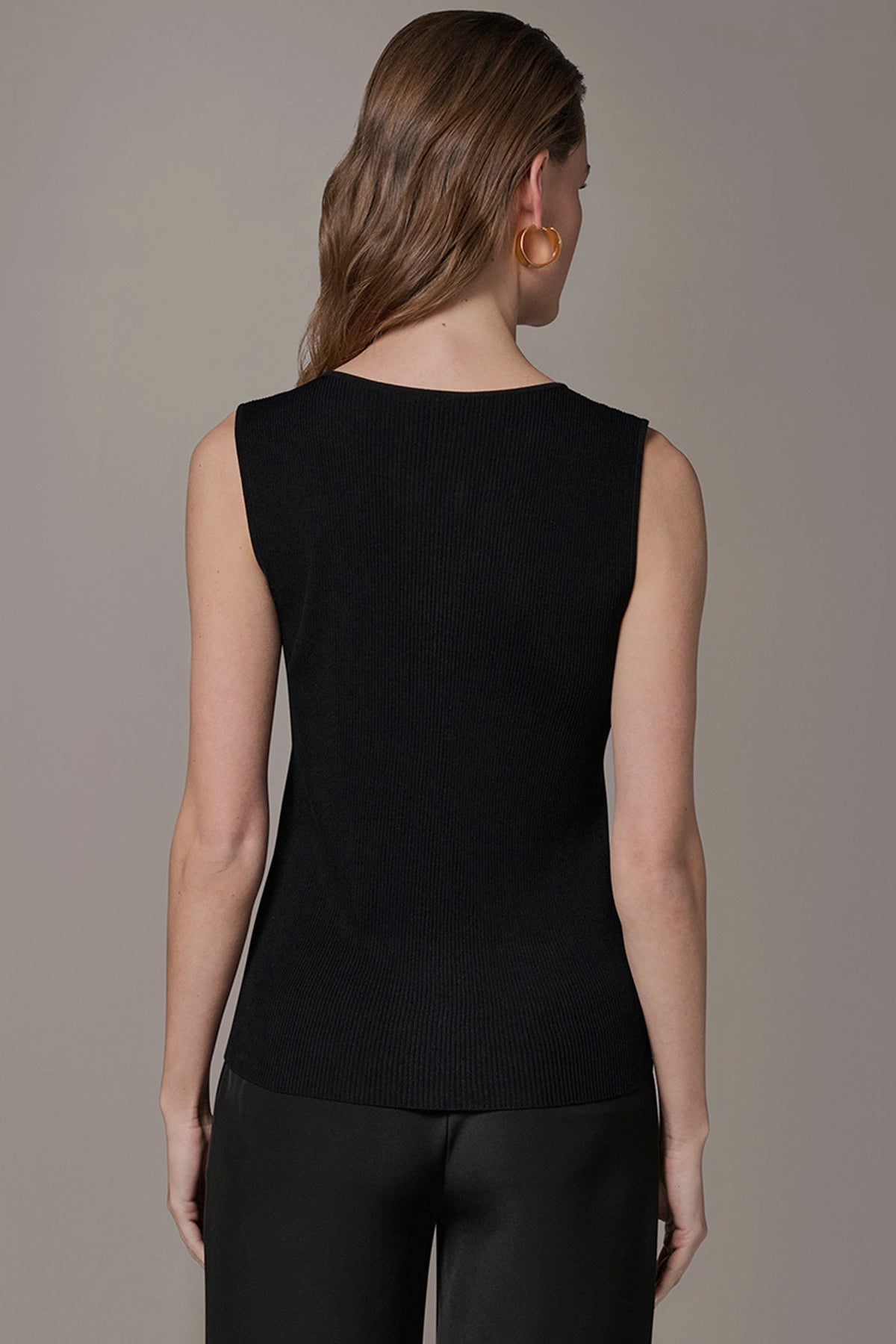 Donna Karan KEYHOLE RIBBED SWEATER TANK