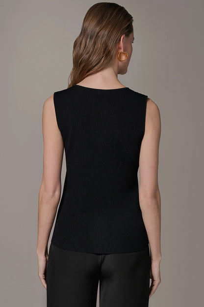 Donna Karan KEYHOLE RIBBED SWEATER TANK