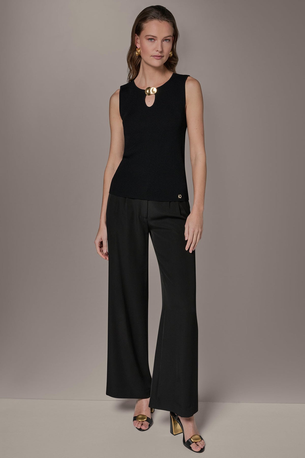Donna Karan KEYHOLE RIBBED SWEATER TANK