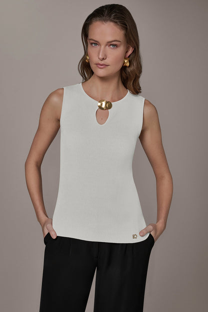 Donna Karan KEYHOLE RIBBED SWEATER TANK