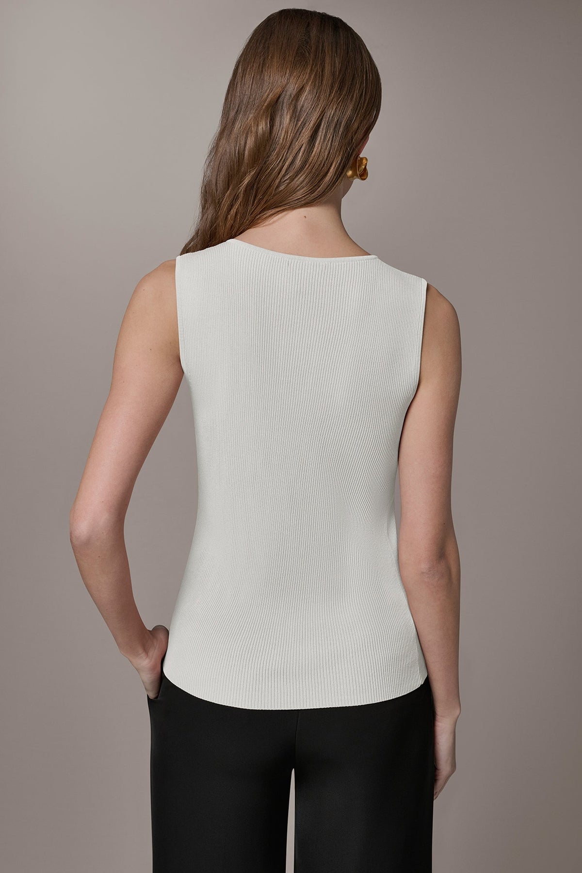 Donna Karan KEYHOLE RIBBED SWEATER TANK