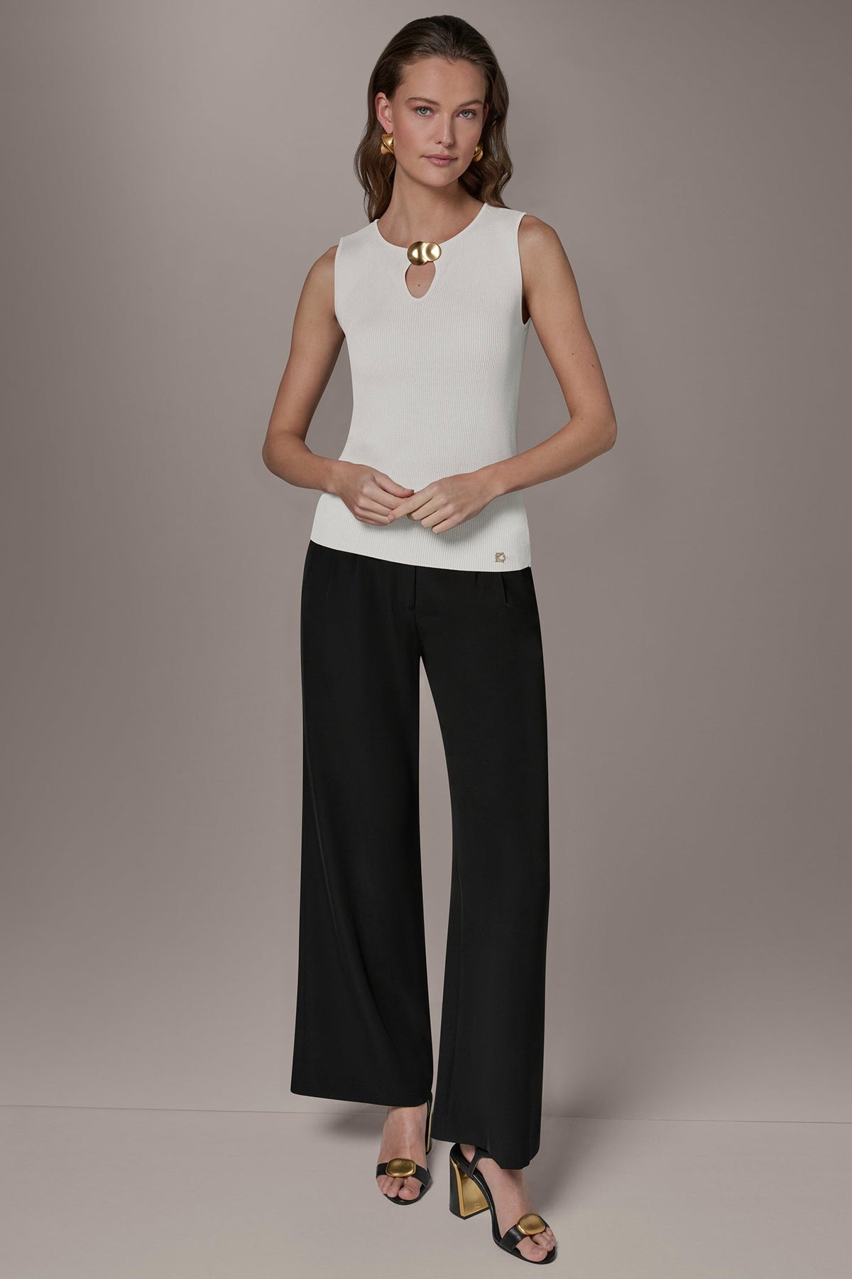 Donna Karan KEYHOLE RIBBED SWEATER TANK