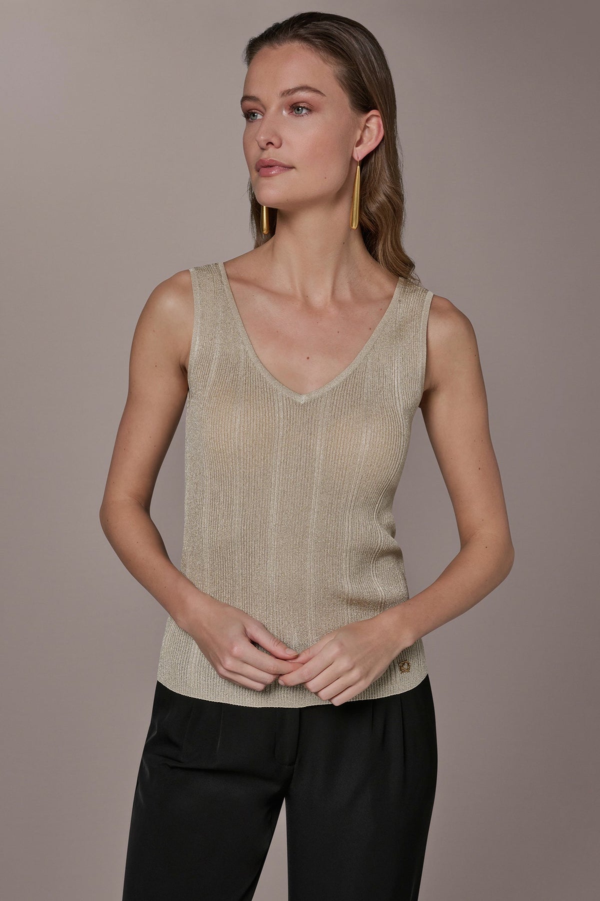 Donna Karan METALLIC RIBBED SWEATER TANK