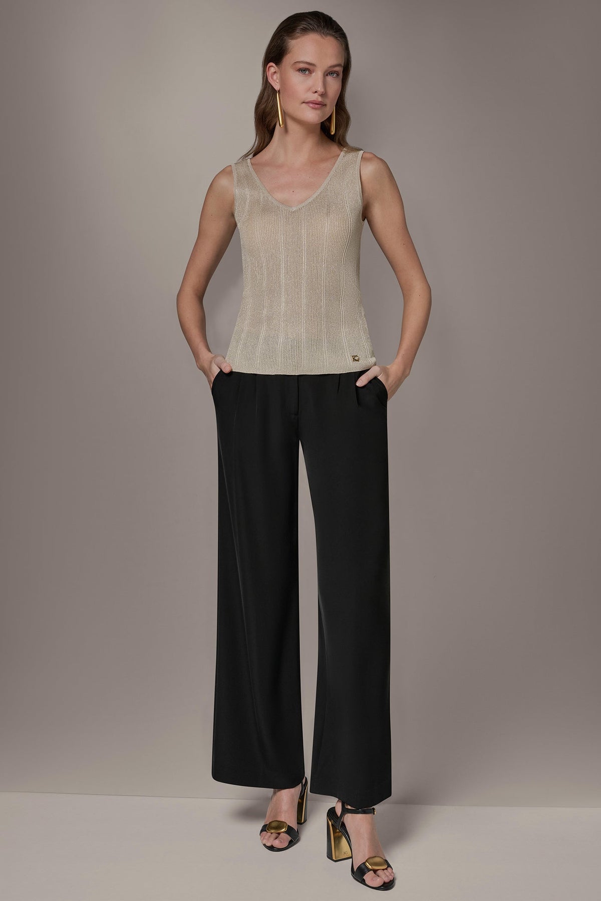 Donna Karan METALLIC RIBBED SWEATER TANK