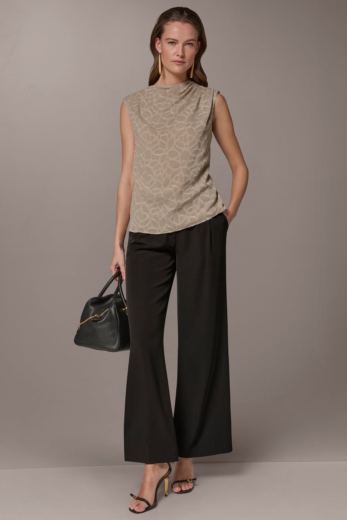 Donna Karan JACQUARD HIGH MOCK NECK BLOUSE