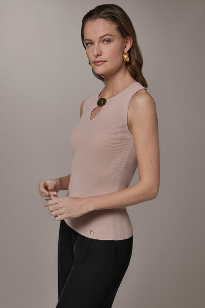Donna Karan KEYHOLE RIBBED SWEATER TANK